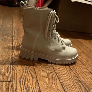 Soda Cream Lace-Up Combat Boots with Side Zip